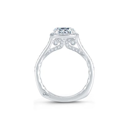 A.Jaffe Intricate Profile Detail Cushion Halo Diamond Quilted Engagement Ring MES754Q/191