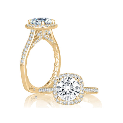 A.Jaffe Intricate Profile Detail Cushion Halo Diamond Quilted Engagement Ring MES754Q/191