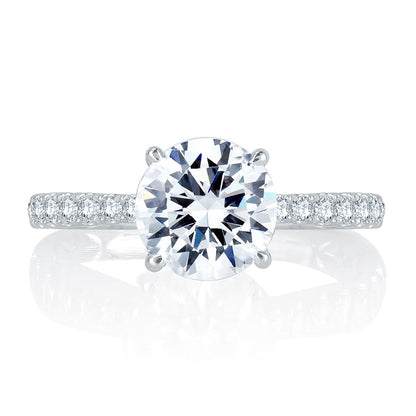 French Pave Round Center Diamond Quilted Engagement Ring MES755Q/127