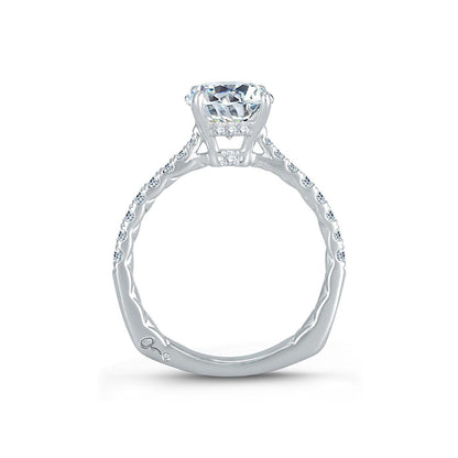 French Pave Round Center Diamond Quilted Engagement Ring MES755Q/127
