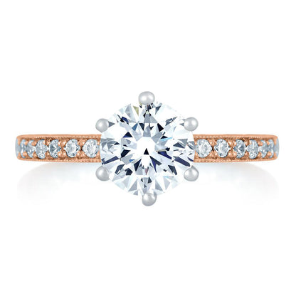 A.Jaffe Two Tone Diamond Engagement Ring with Delicate Rose Gold Quilted Interior MES775Q/116