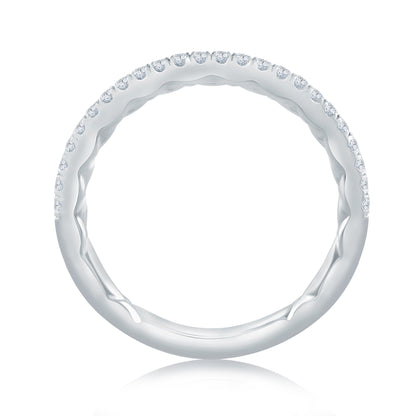 Classic Half Diamond Pave Wedding Band with Quilted Interior MR2029Q/18