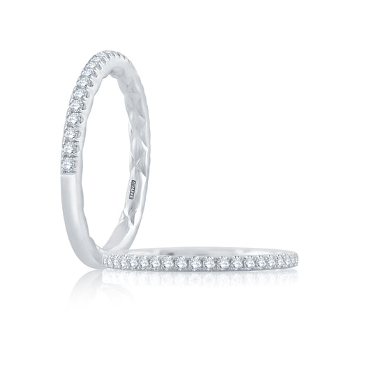 Classic Half Diamond Pave Wedding Band with Quilted Interior MR2029Q/18