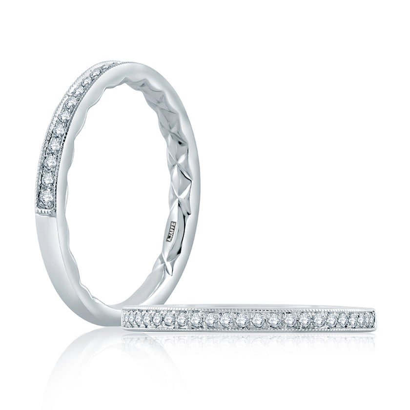 A.Jaffe Milgrain Accent Diamond Quilted Wedding Band MR2191Q/12