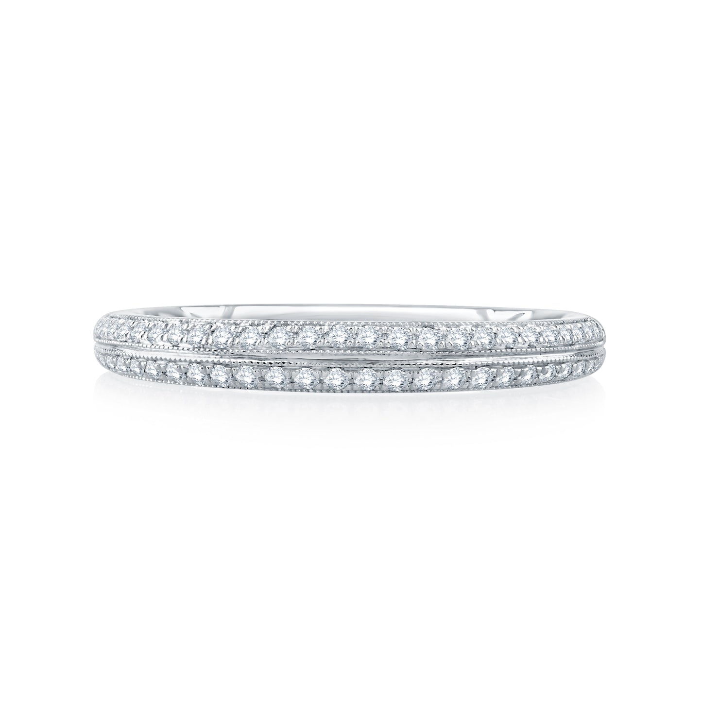 A.Jaffe Modern Vintage Two Row Milgrain Detail Diamond Quilted Wedding Band MR2294Q/22