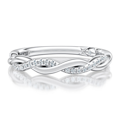 This wedding band features two alternating bands with hand set Pavé sparkling diamonds. Made for the modern bride who prefer the petite look and feel. MRCOV2544/11