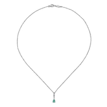 Gabriel & Co. NK1824W45EB 14K White Gold Pear Shaped Emerald and Diamond Drop Pendant Necklace
