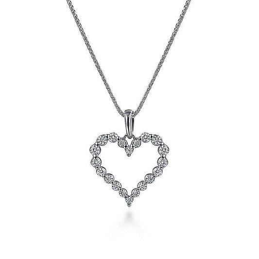 Gabriel & Co. NK1844W45JJ 14K White Gold Open Heart Diamond Pendant Necklace