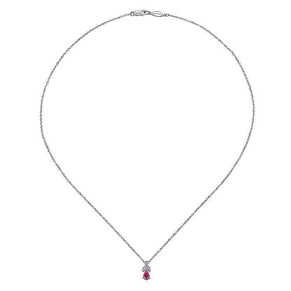 Gabriel & Co. NK2070W45RB 14K White Gold Ruby and Diamond Teardrop Pendant Necklace