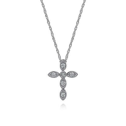 Gabriel & Co. NK2210W45JJ 14K White Gold Marquise Shaped Diamond Cross Necklace