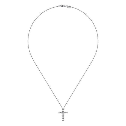 Gabriel & Co. NK2211W45JJ 14K White Gold Segmented Diamond Cross Necklace