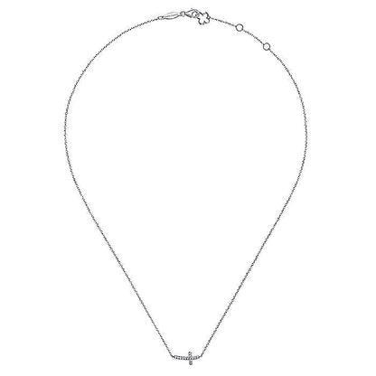 Gabriel & Co. NK4345W45JJ 14K White Gold Sideways Curved Diamond Cross Necklace