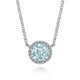 Gabriel & Co. NK4616W45AQ 14K White Gold Round Aquamarine and Diamond Halo Pendant Necklace