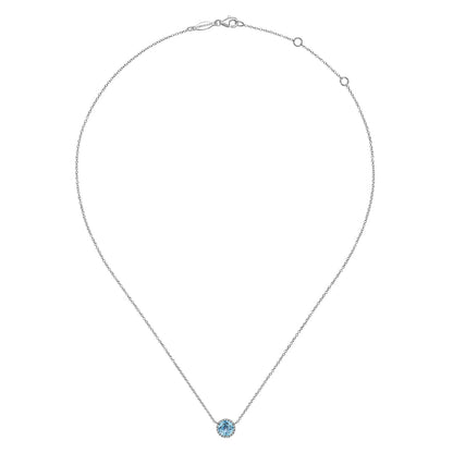 14K White Gold Swiss Blue Topaz Pendant Necklace