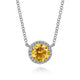 Gabriel & Co. NK4616W45CT 14K White Gold Round Citrine and Diamond Halo Pendant Necklace