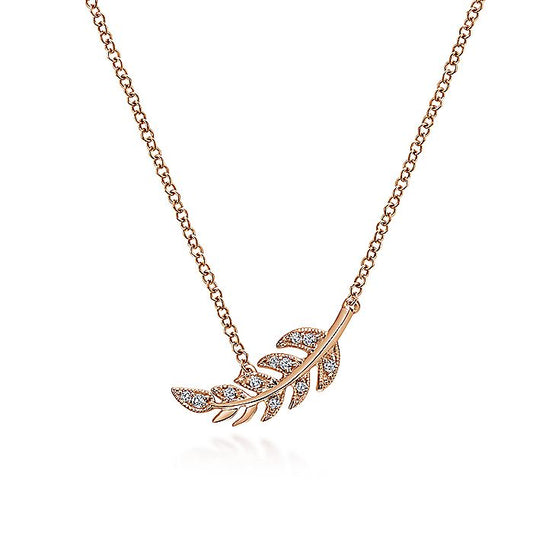 Gabriel & Co. NK4627K45JJ 14K Rose Gold Diamond Leaf Pendant Necklace