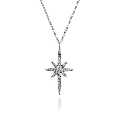 Gabriel & Co. NK4842W45JJ 14K White Gold Diamond Starburst Pendant Necklace