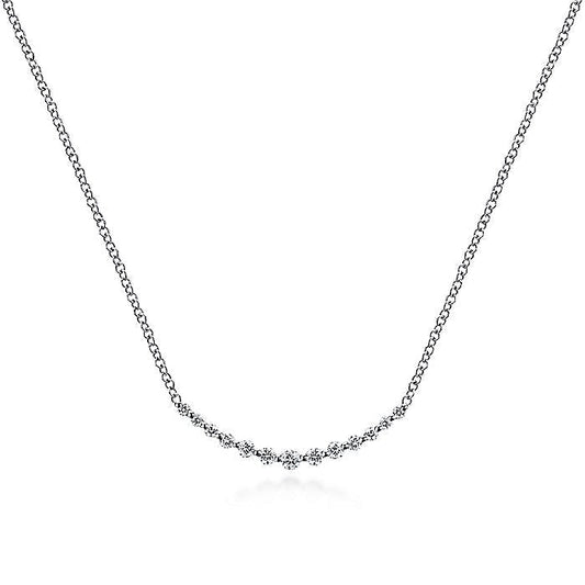 Gabriel & Co. NK4942W45JJ 14K White Gold Diamond Curved Bar Necklace