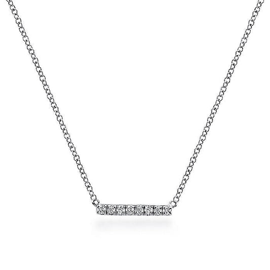 Gabriel & Co. NK5422W45JJ 14K White Gold Petite Pavé Diamond Bar Necklace