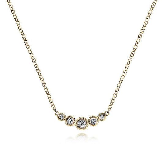 Gabriel & Co. NK5424Y45JJ Curved 14K Yellow Gold Bezel Set Diamond Bar Necklace