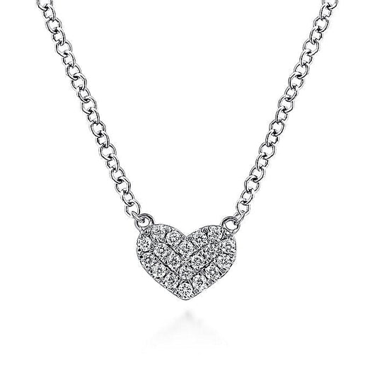 Gabriel & Co. NK5450W45JJ 14K White Gold Pavé Diamond Pendant Heart Necklace