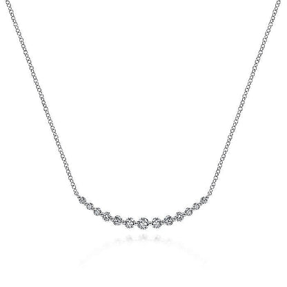 Gabriel & Co. NK5919W45JJ 14K White Gold Graduated Round Diamond Curved Bar Necklace