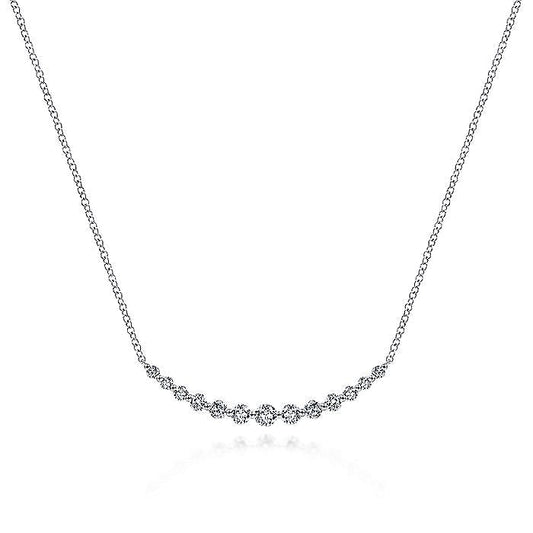 Gabriel & Co. NK5919W45JJ 14K White Gold Graduated Round Diamond Curved Bar Necklace