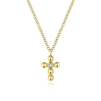 14K Yellow Gold Bujukan Diamond Cross Pendant Necklace