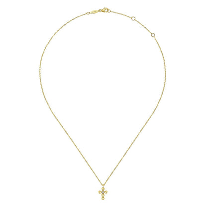 14K Yellow Gold Bujukan Diamond Cross Pendant Necklace