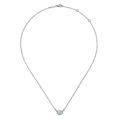 Gabriel & Co. NK5937W45AQ 14K White Gold Oval Aquamarine Pendant Necklace with Diamond Accents