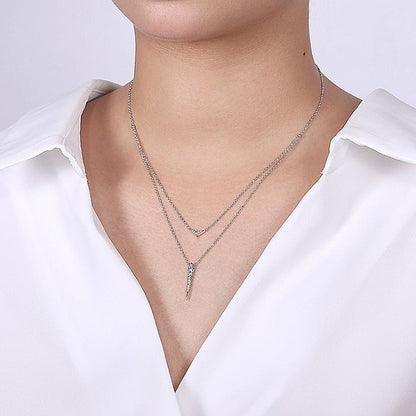 Gabriel & Co. NK6009W45JJ 14K White Gold Layered Pavé Diamond Bar and Spike Pendant Necklace