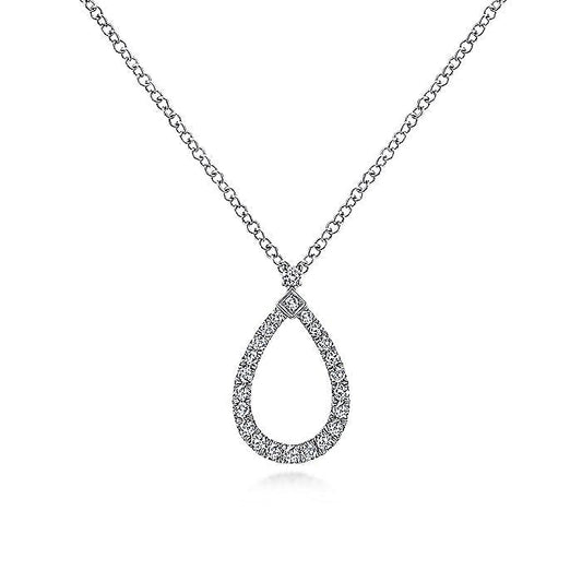 Gabriel & Co. NK6134W45JJ 14K White Gold Teardrop Diamond Pendant Necklace