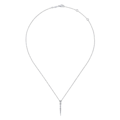 14K White Gold Diamond Spike Pendant Drop Necklace