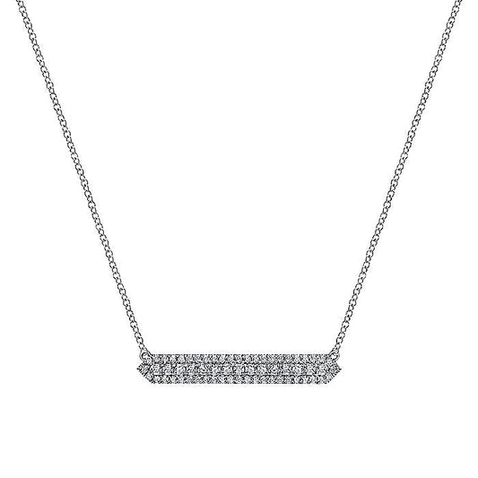 Gabriel & Co. NK6197W45JJ 14K White Gold Diamond Pavé Bar Necklace