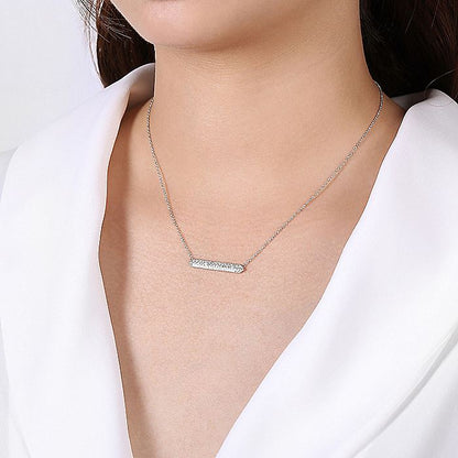 Gabriel & Co. NK6197W45JJ 14K White Gold Diamond Pavé Bar Necklace