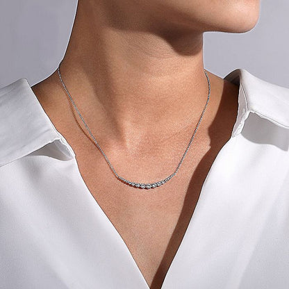 Gabriel & Co. NK6216W45JJ 14K White Gold Buttercup Set Diamond Curved Bar Necklace