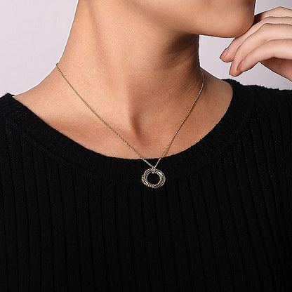 Gabriel & Co. NK6360M45JJ 14K Yellow-White Gold Interlocking Circles Pendant Necklace with Diamond Pavé