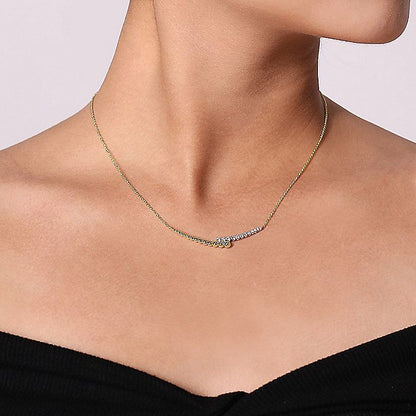 Gabriel & Co. NK6362M45JJ 14K Yellow-White Gold Diamond By-Pass and Bujukan Bead Curved Bar Necklace with Butter Cup Setting in size 17.5 inch