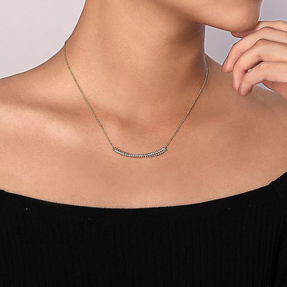 Gabriel & Co. NK6367M45JJ 14K Yellow-White Gold Bujukan Bead and Diamond Pavé Curved Bar Necklace