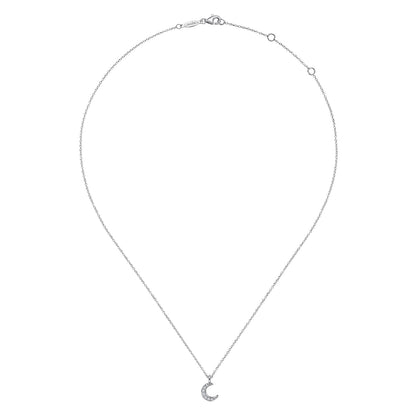 14K White Gold Diamond Pavé Crescent Pendant Necklace