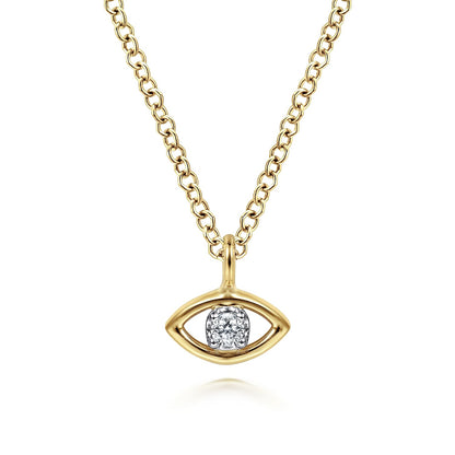 14K Yellow-White Gold Diamond Evil Eye Pendant Necklace