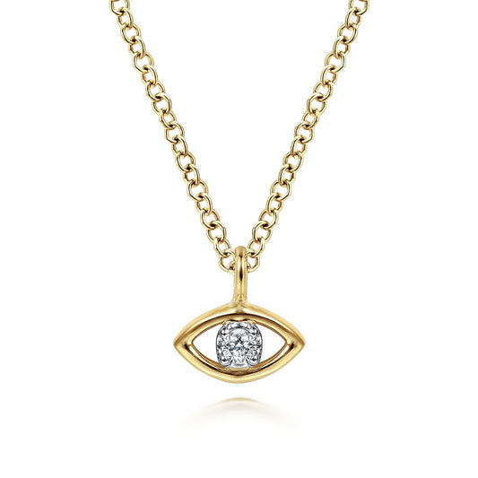 14K Yellow-White Gold Diamond Evil Eye Pendant Necklace