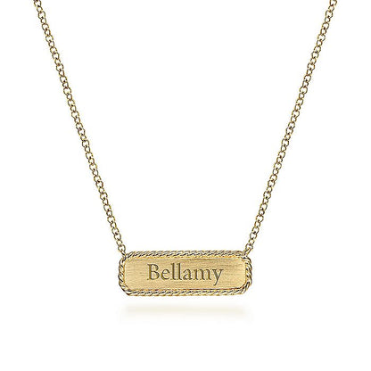 Gabriel & Co. NK6467Y4JJJ 14K Yellow Gold Rectangular ID Pendant Necklace with Twisted Rope Frame