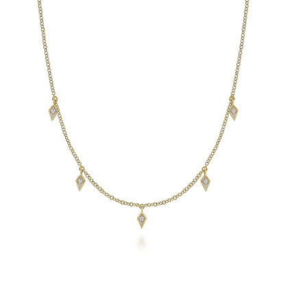 14K Yellow Gold Diamond Station Kite Droplet Necklace