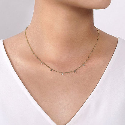 Gabriel & Co. NK6469M45JJ 14K Yellow-White Gold Chain Necklace with Bezel Set Diamond Drops
