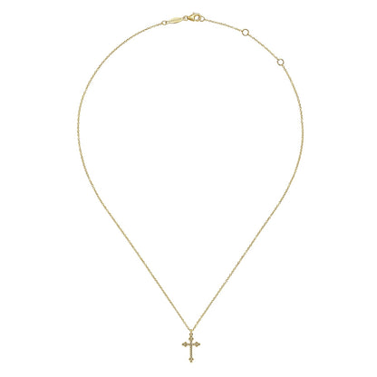 14K Yellow Gold Bujukan Twisted Rope Cross Pendant Necklace