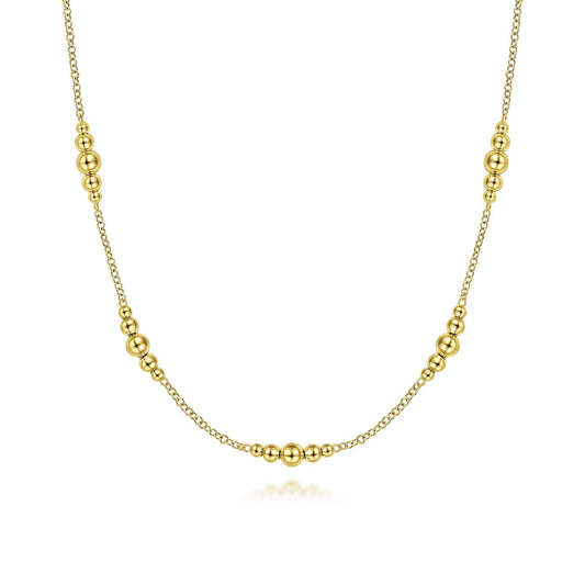 14K Yellow Gold Graduated Bujukan Beads Station Necklace