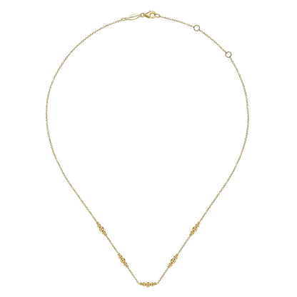 14K Yellow Gold Graduated Bujukan Beads Station Necklace