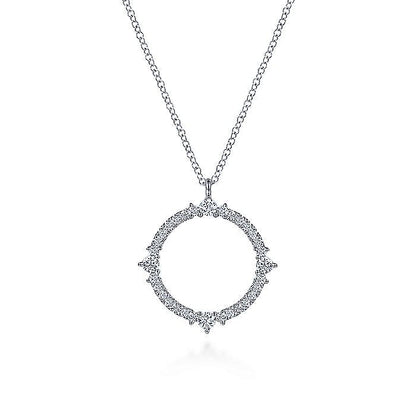 Gabriel & Co. NK6590W45JJ 14K White Gold Round Diamond Circle Pendant Necklace