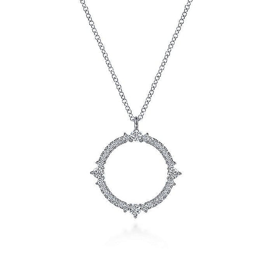 Gabriel & Co. NK6590W45JJ 14K White Gold Round Diamond Circle Pendant Necklace
